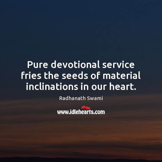 Pure devotional service fries the seeds of material inclinations in our heart. Radhanath Swami Picture Quote