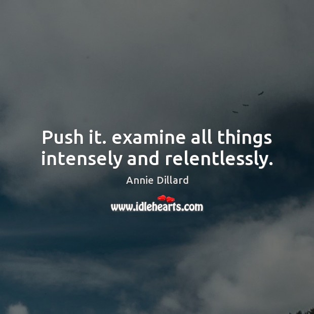 Push it. examine all things intensely and relentlessly. Annie Dillard Picture Quote