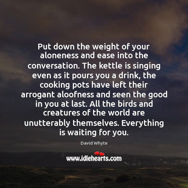 Put down the weight of your aloneness and ease into the conversation. David Whyte Picture Quote