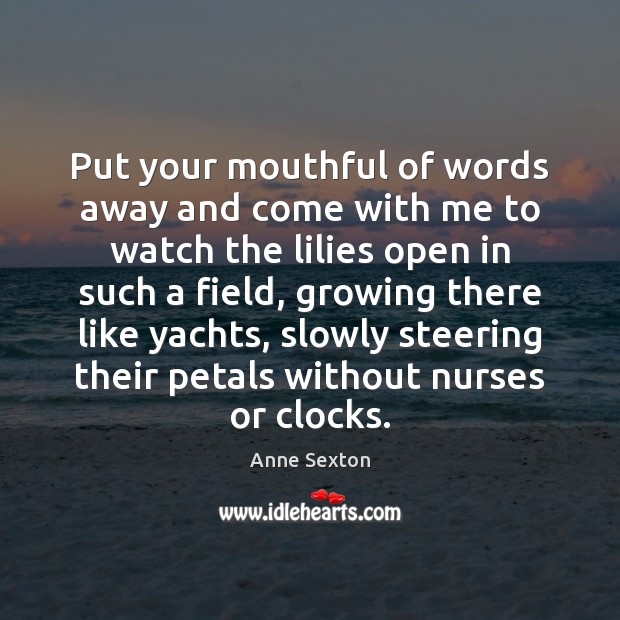 Put your mouthful of words away and come with me to watch Anne Sexton Picture Quote