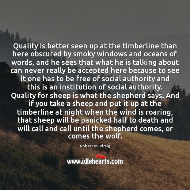Quality is better seen up at the timberline than here obscured by Robert M. Pirsig Picture Quote