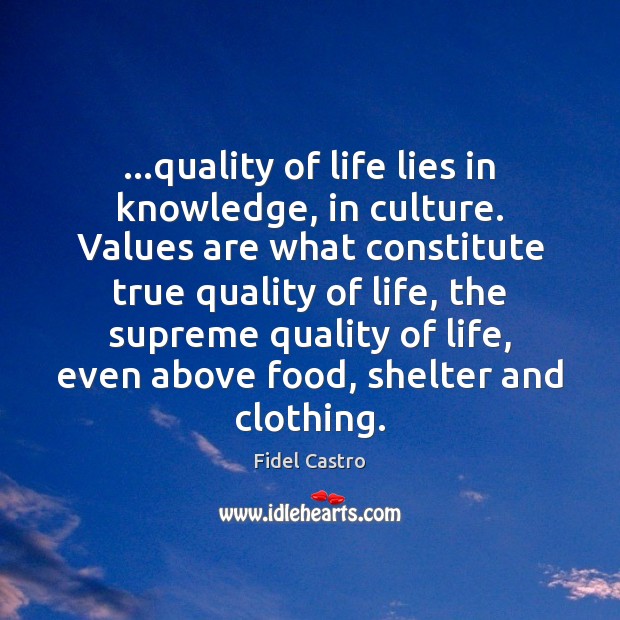…quality of life lies in knowledge, in culture. Values are what constitute 
