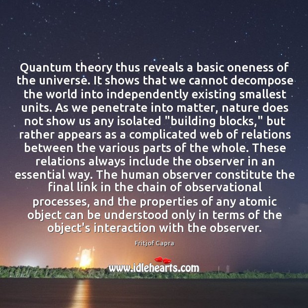 Quantum theory thus reveals a basic oneness of the universe. It shows Fritjof Capra Picture Quote