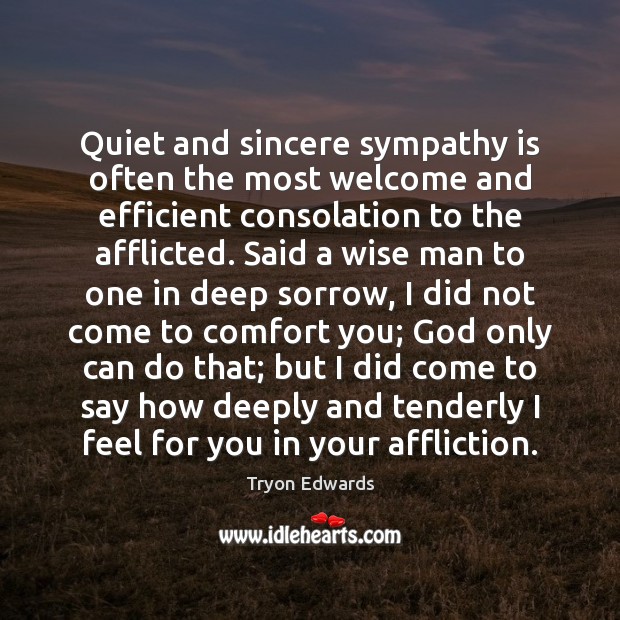 Quiet and sincere sympathy is often the most welcome and efficient consolation Tryon Edwards Picture Quote