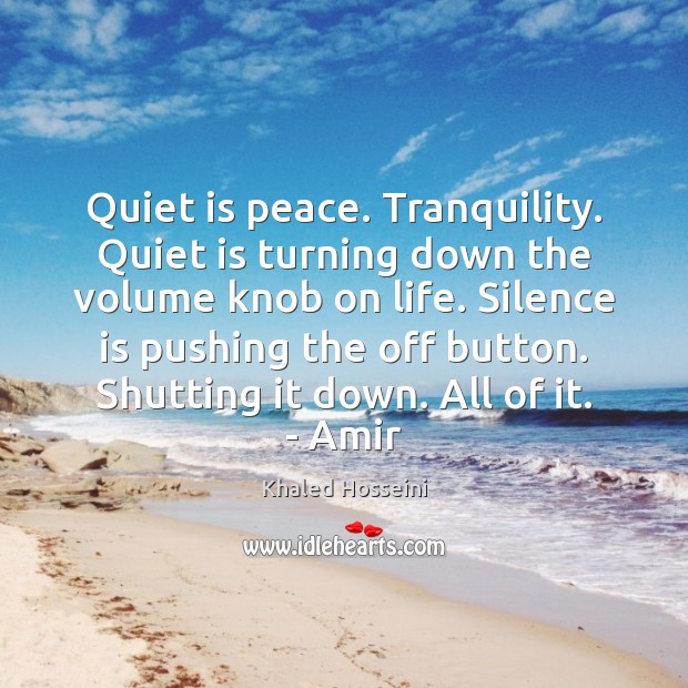 Quiet is peace. Tranquility. Quiet is turning down the volume knob on 