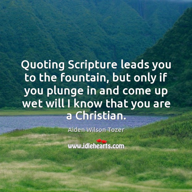Quoting Scripture leads you to the fountain, but only if you plunge Aiden Wilson Tozer Picture Quote