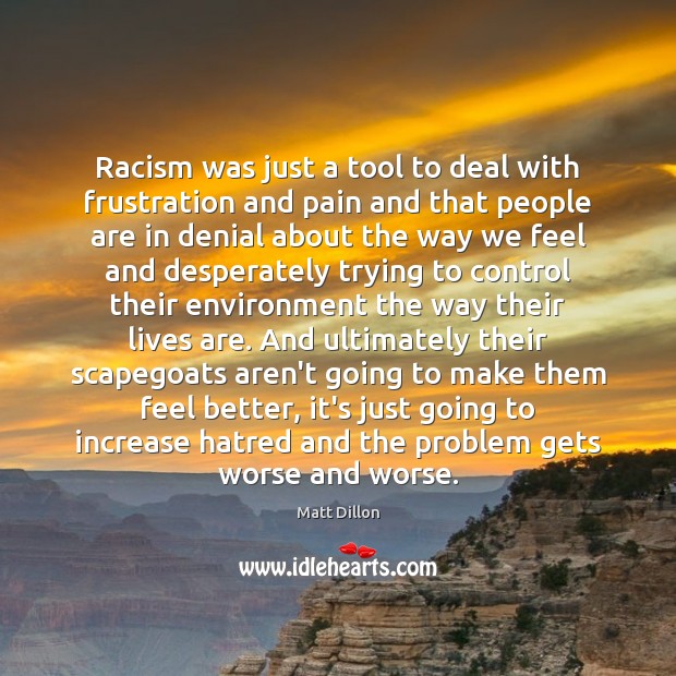 Racism was just a tool to deal with frustration and pain and Matt Dillon Picture Quote