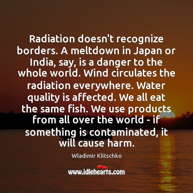 Radiation doesn’t recognize borders. A meltdown in Japan or India, say, is Wladimir Klitschko Picture Quote