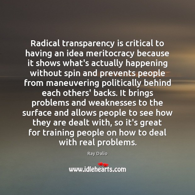Radical transparency is critical to having an idea meritocracy because it shows Ray Dalio Picture Quote
