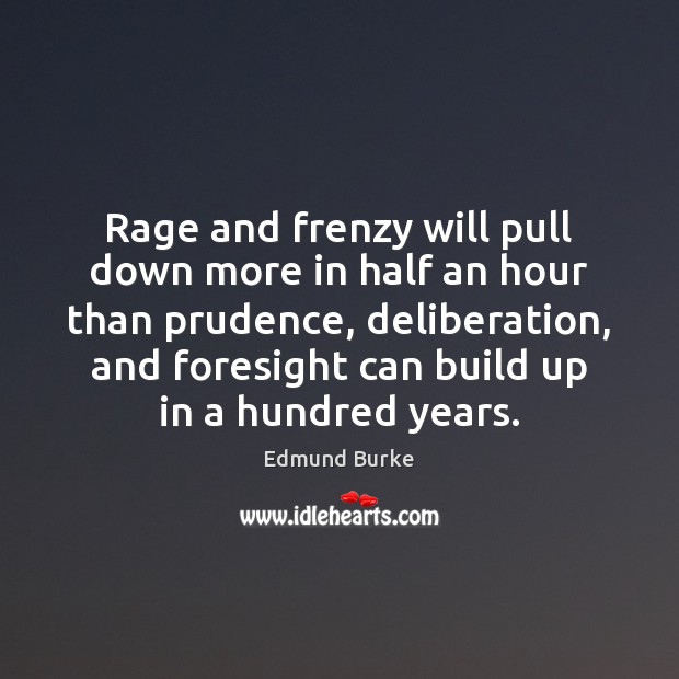 Rage and frenzy will pull down more in half an hour than Edmund Burke Picture Quote