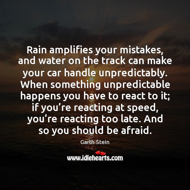 Rain amplifies your mistakes, and water on the track can make your Garth Stein Picture Quote