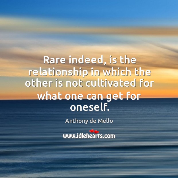 Rare indeed, is the relationship in which the other is not cultivated Anthony de Mello Picture Quote