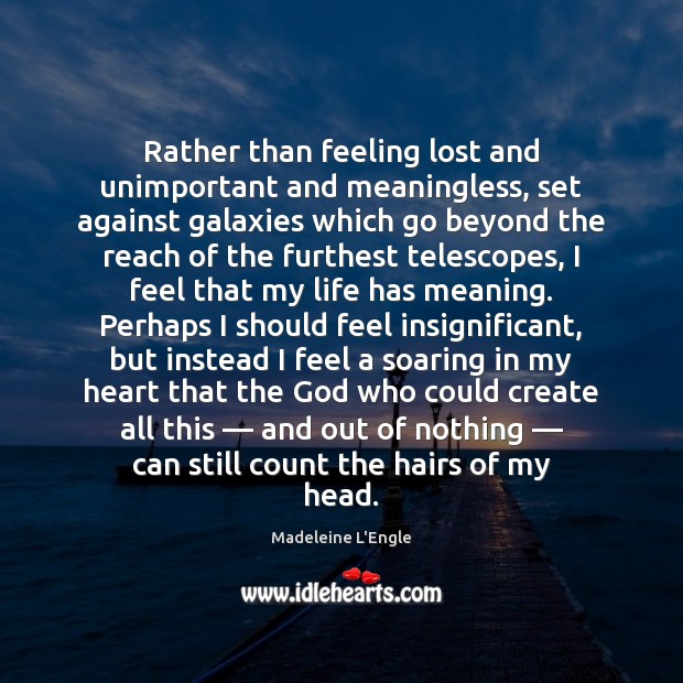 Rather than feeling lost and unimportant and meaningless, set against galaxies which Madeleine L’Engle Picture Quote