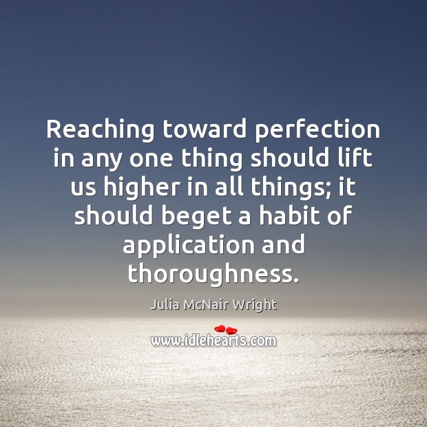 Reaching toward perfection in any one thing should lift us higher in Julia McNair Wright Picture Quote