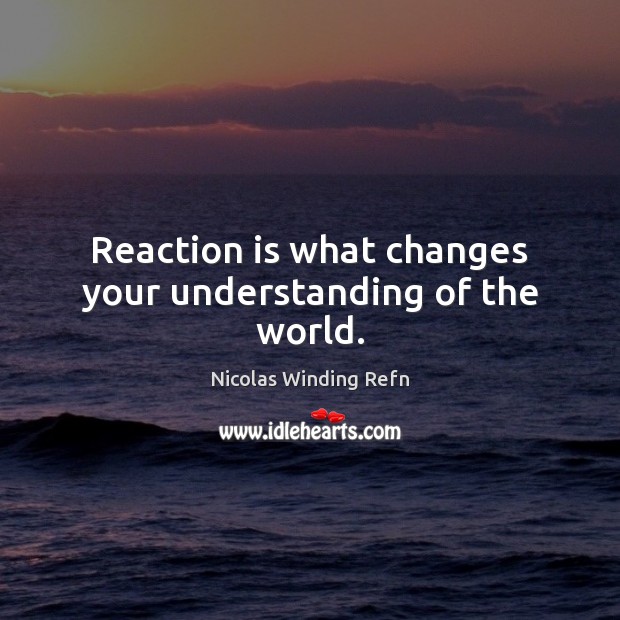 Reaction is what changes your understanding of the world. Nicolas Winding Refn Picture Quote