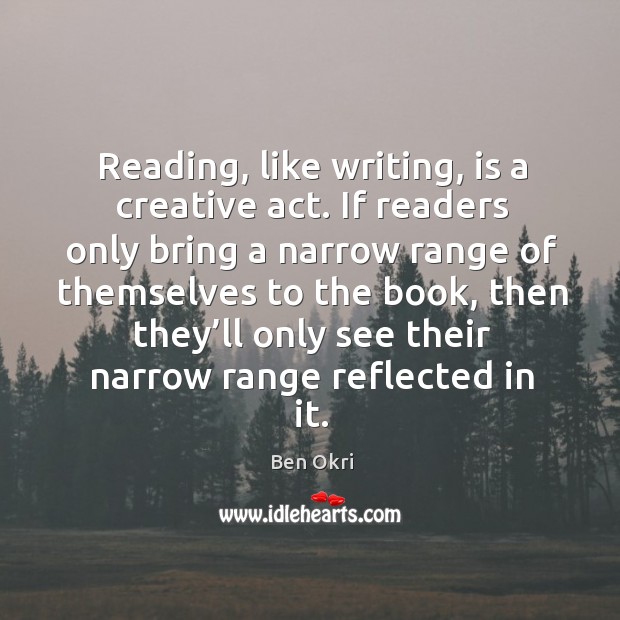 Reading, like writing, is a creative act. Ben Okri Picture Quote