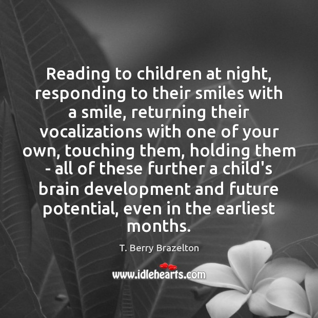 Reading to children at night, responding to their smiles with a smile, Image