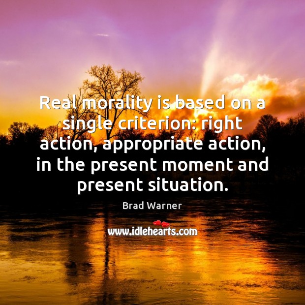 Real morality is based on a single criterion: right action, appropriate action, Brad Warner Picture Quote