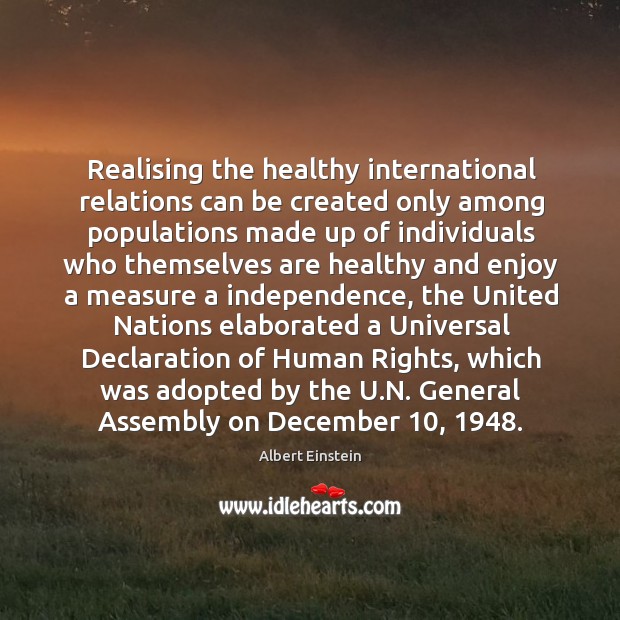 Realising the healthy international relations can be created only among populations made Image