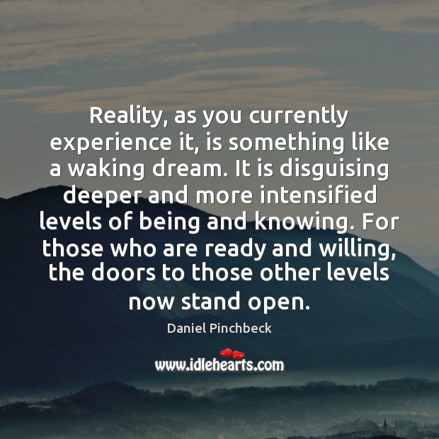 Reality, as you currently experience it, is something like a waking dream. Daniel Pinchbeck Picture Quote