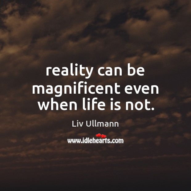 Reality can be magnificent even when life is not. Image