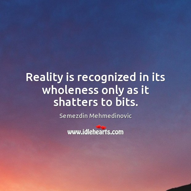Reality is recognized in its wholeness only as it shatters to bits. Semezdin Mehmedinovic Picture Quote