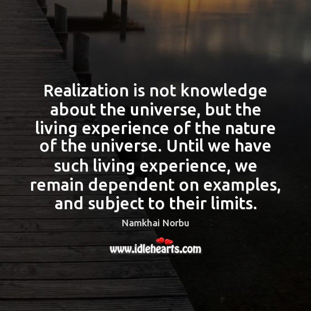 Realization is not knowledge about the universe, but the living experience of Namkhai Norbu Picture Quote