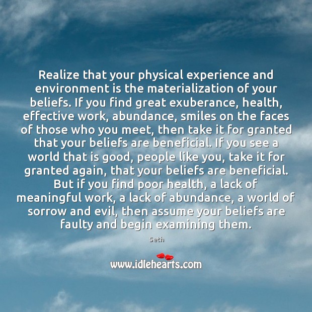 Realize that your physical experience and environment is the materialization of your Environment Quotes Image