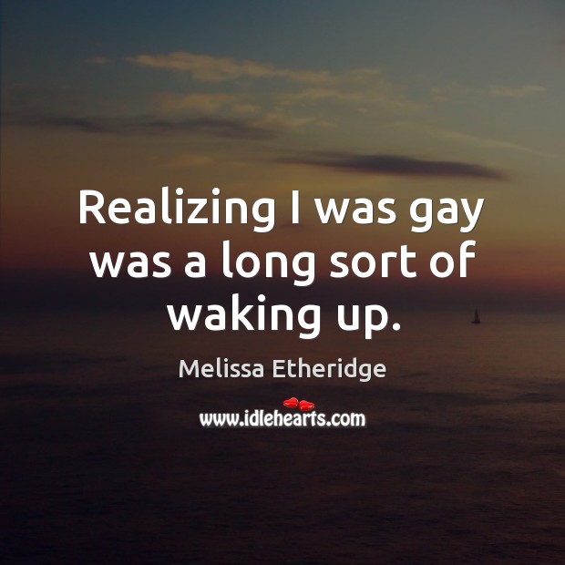 Realizing I was gay was a long sort of waking up. Melissa Etheridge Picture Quote