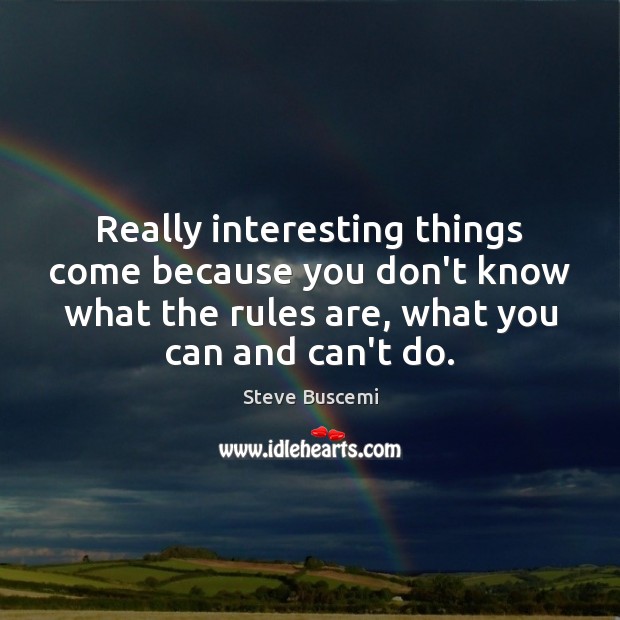 Really interesting things come because you don’t know what the rules are, Steve Buscemi Picture Quote