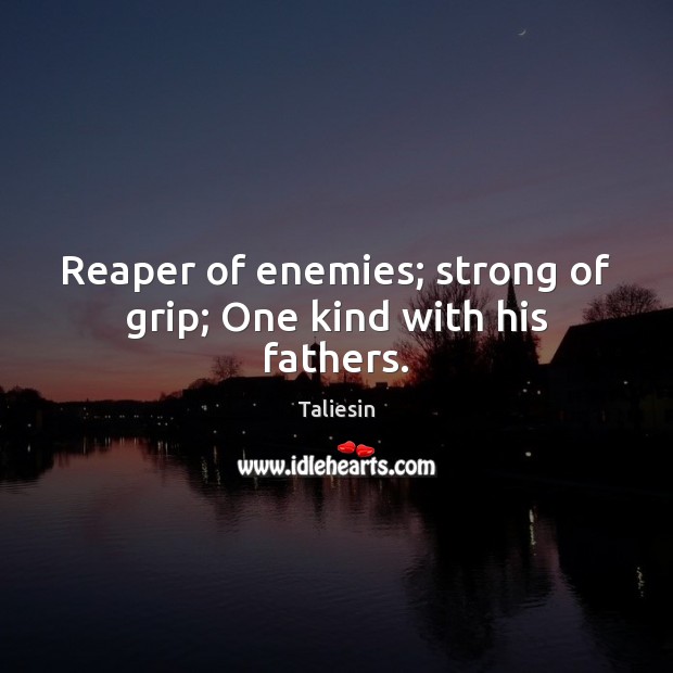 Reaper of enemies; strong of grip; One kind with his fathers. Taliesin Picture Quote
