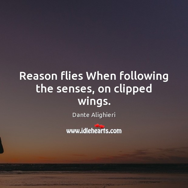 Reason flies When following the senses, on clipped wings. Dante Alighieri Picture Quote