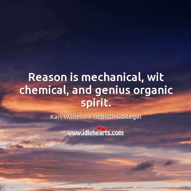 Reason is mechanical, wit chemical, and genius organic spirit. Karl Wilhelm Friedrich Schlegel Picture Quote