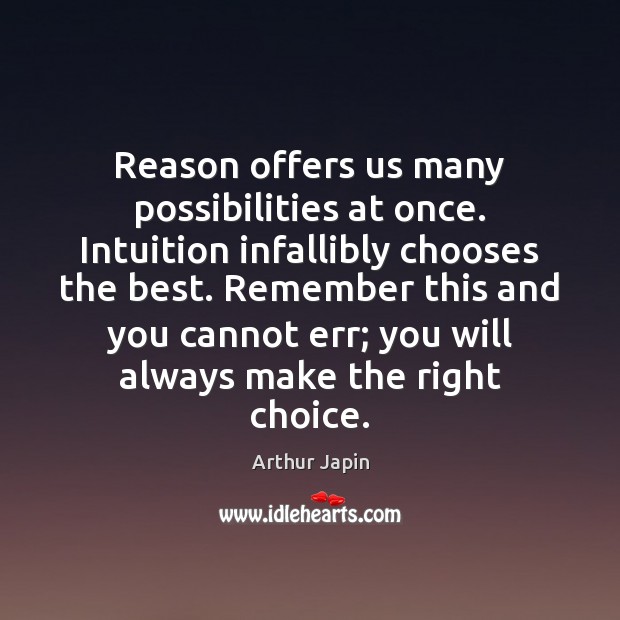 Reason offers us many possibilities at once. Intuition infallibly chooses the best. Arthur Japin Picture Quote
