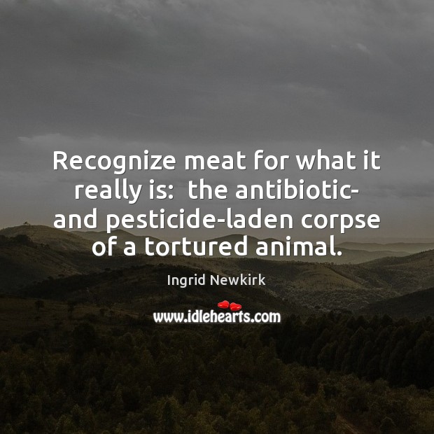 Recognize meat for what it really is:  the antibiotic- and pesticide-laden corpse Ingrid Newkirk Picture Quote