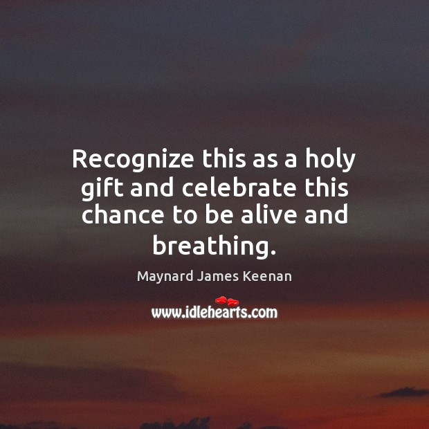 Recognize this as a holy gift and celebrate this chance to be alive and breathing. Maynard James Keenan Picture Quote