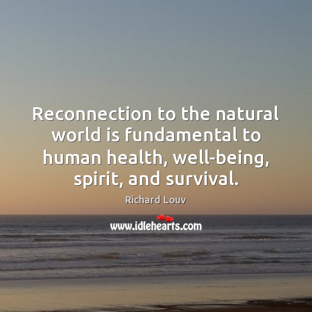 Reconnection to the natural world is fundamental to human health, well-being, spirit, Richard Louv Picture Quote