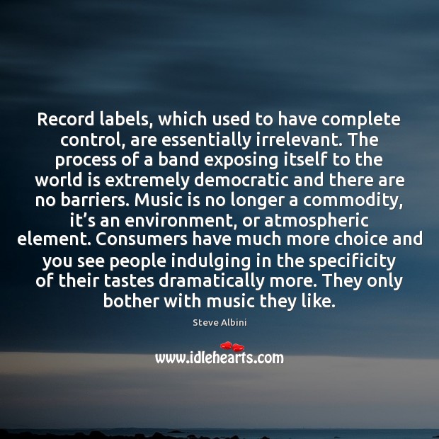 Record labels, which used to have complete control, are essentially irrelevant. The 