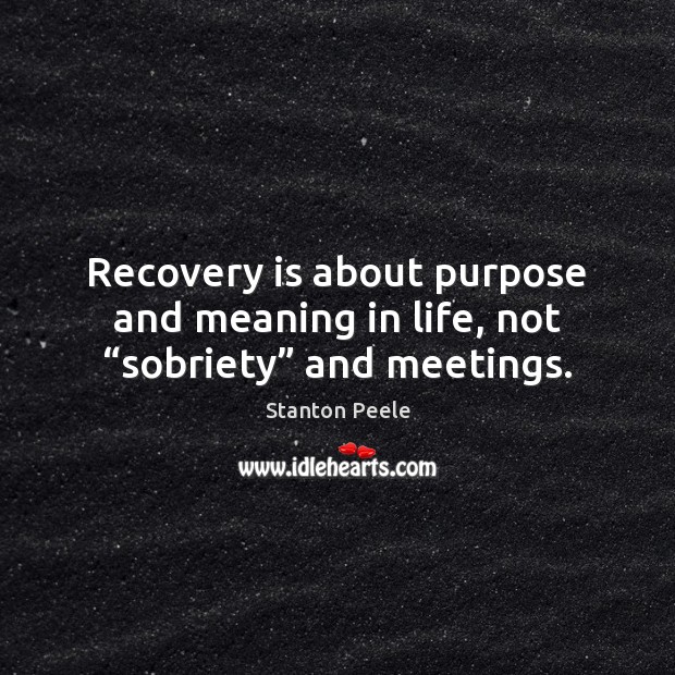 Recovery is about purpose and meaning in life, not “sobriety” and meetings. Stanton Peele Picture Quote