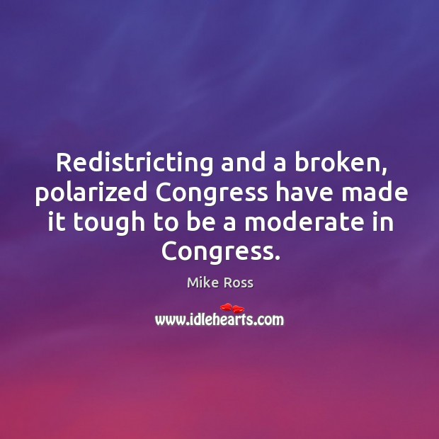 Redistricting and a broken, polarized congress have made it tough to be a moderate in congress. Mike Ross Picture Quote