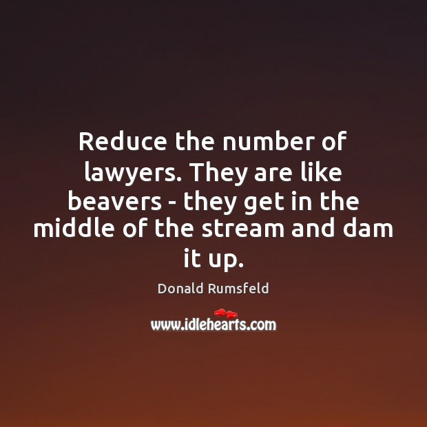 Reduce the number of lawyers. They are like beavers – they get Donald Rumsfeld Picture Quote
