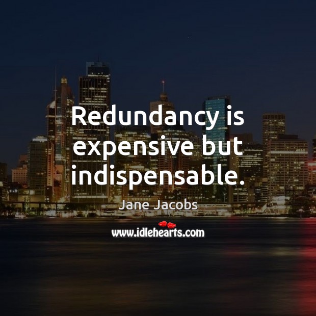 Redundancy is expensive but indispensable. Jane Jacobs Picture Quote