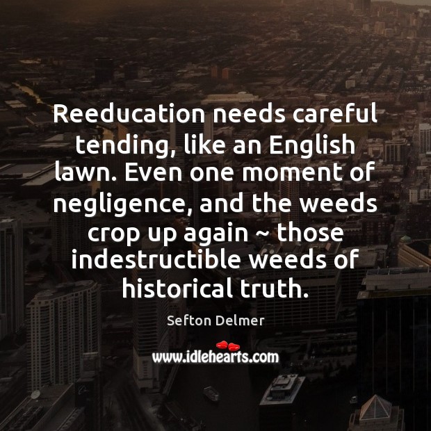 Reeducation needs careful tending, like an English lawn. Even one moment of Sefton Delmer Picture Quote