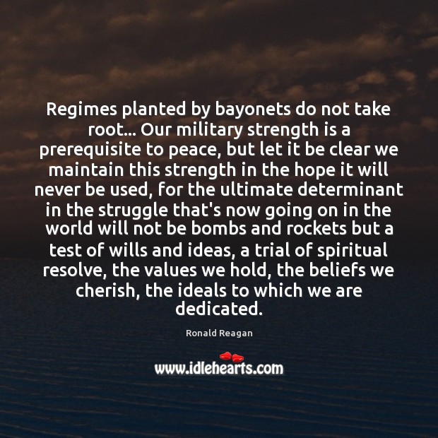 Regimes planted by bayonets do not take root… Our military strength is 