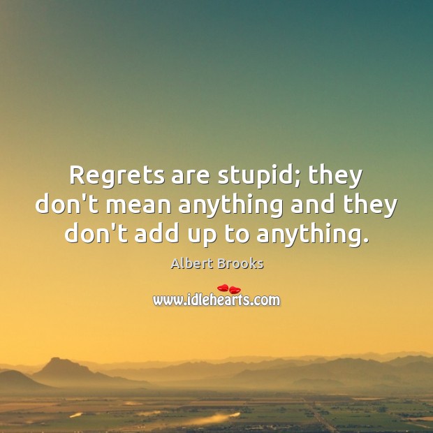 Regrets are stupid; they don’t mean anything and they don’t add up to anything. Albert Brooks Picture Quote