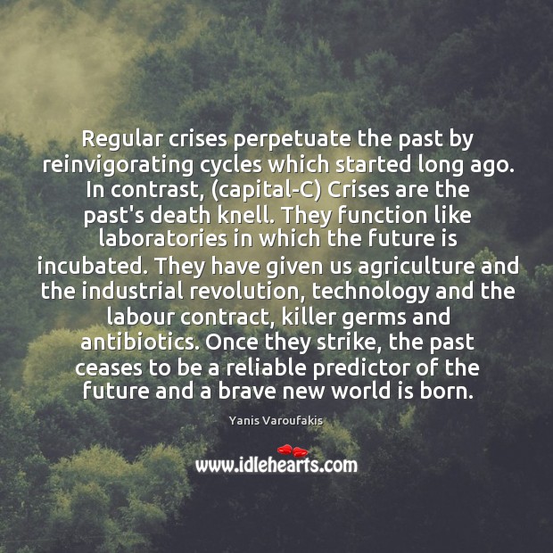 Regular crises perpetuate the past by reinvigorating cycles which started long ago. Yanis Varoufakis Picture Quote