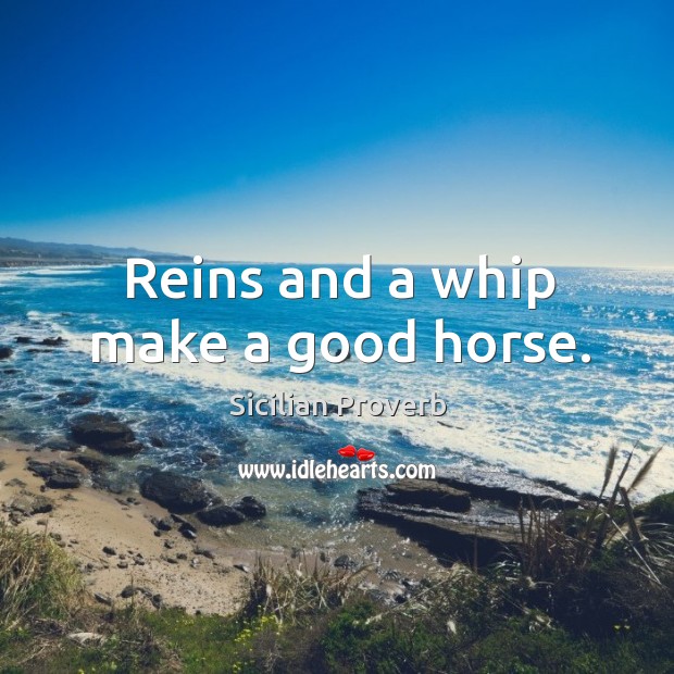 Reins and a whip make a good horse. Sicilian Proverbs Image