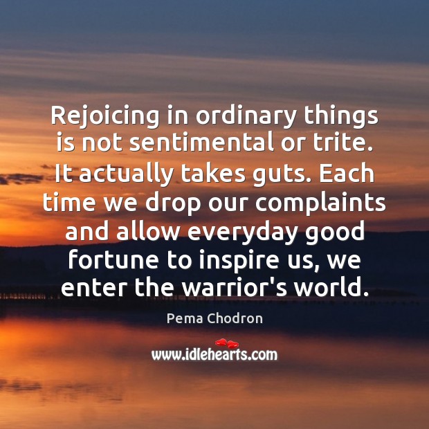 Rejoicing in ordinary things is not sentimental or trite. It actually takes Pema Chodron Picture Quote