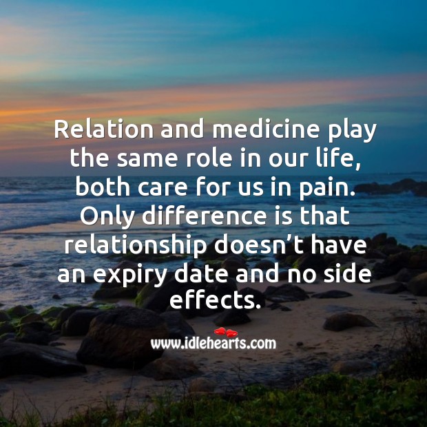 Relation and medicine play the same role in our life, both care for us in pain. Picture Quotes Image