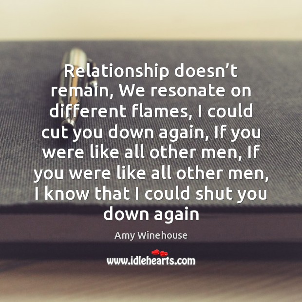 Relationship doesn’t remain, We resonate on different flames, I could cut Amy Winehouse Picture Quote